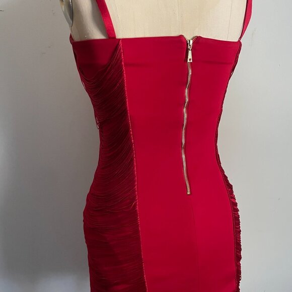 Guess Red Draped Fringe Bodycon Dress - Picture 5 of 13